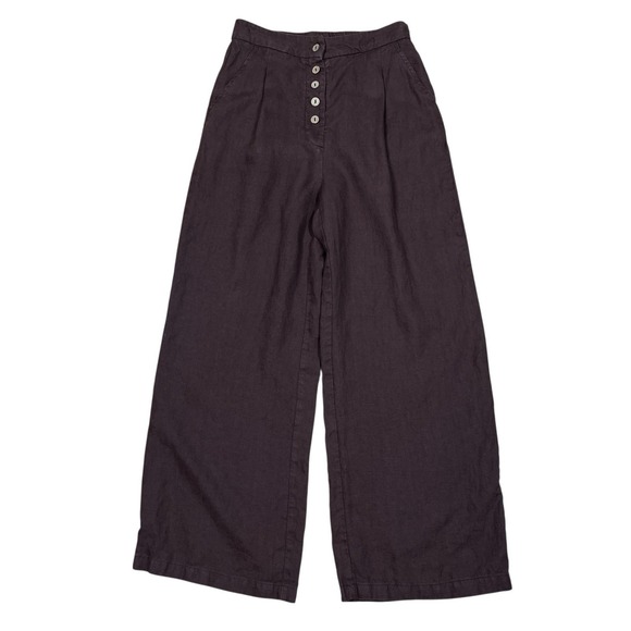 Lintico Pants - Lintico 100% LInen Wide Leg Trousers Womens S (26x27) Brown Button Front Pleats
